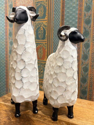 Textured Ram Sculptures – Set of Two