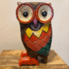 Hand-Painted Wooden Owl Sculpture
