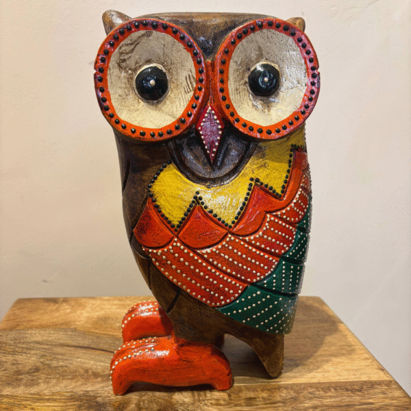 Hand-Painted Wooden Owl Sculpture Hand-Painted Wooden Owl Sculpture