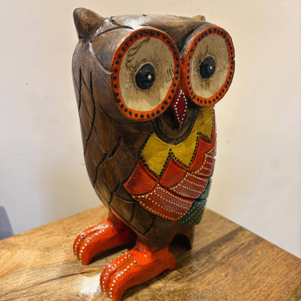 Hand-Painted Wooden Owl Sculpture 2 Hand-Painted Wooden Owl Sculpture