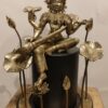 Saraswati Lotus Pedestal With Veena Idol – Brass Decor