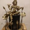 Saraswati Idol Lotus Pedestal With Veena Statue – Brass Decor - by Bodhi