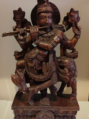 Hand Carved Wooden Krishna Statue by Bodhi