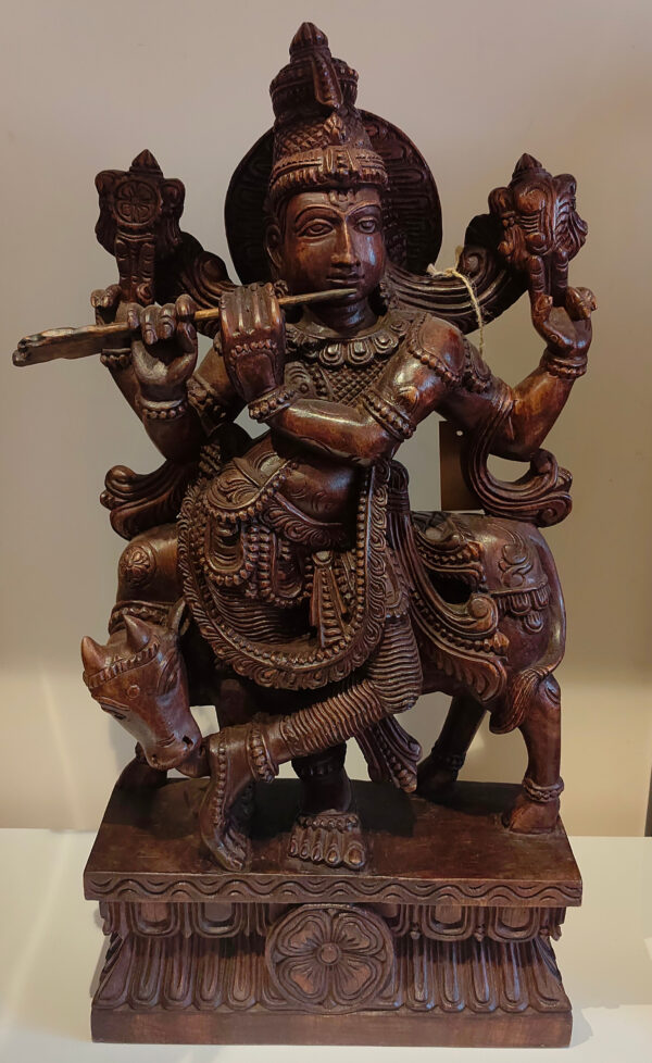 Hand Carved Wooden Krishna Statue by Bodhi