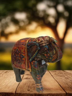 Handcrafted Wooden Elephant Painted Decorative Art at Bodhi Decor Store