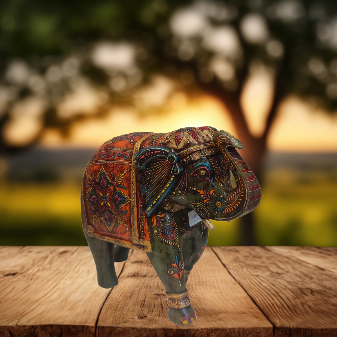 Handcrafted Wooden Elephant Painted Decorative Art at Bodhi Decor Store