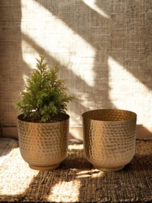 Gilded Hammered Duo Metal Planters
