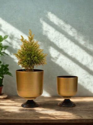 Golden Orbit Metal Planter Set with Stand