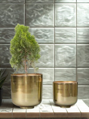Golden Zen Orbit Metal Planter Set
