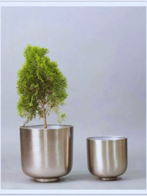 Silver Orbit Metal Planter Set
